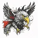 A sketch style tattoo of a fierce eagle clutching a ravan mask in its talons, symbolizing your fearless nature and willingness to confront danger tattoo design idea