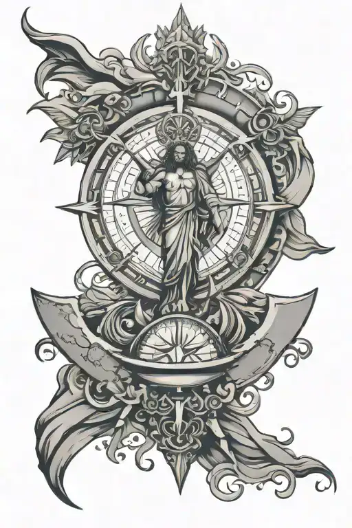 cristo rei with cape verde and compass surrounded tattoo design idea