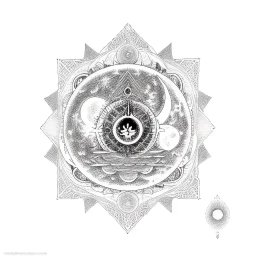 Moon and Fatima hand with the chakras tattoo design idea