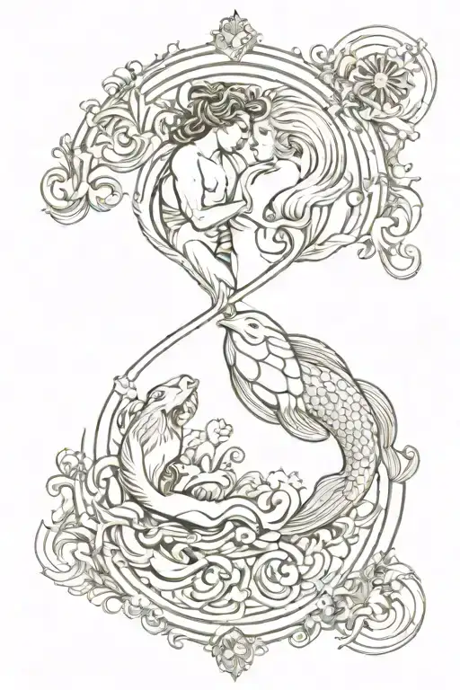 aquarius and pisces sign mixed together symbolizing the client's love tattoo design idea