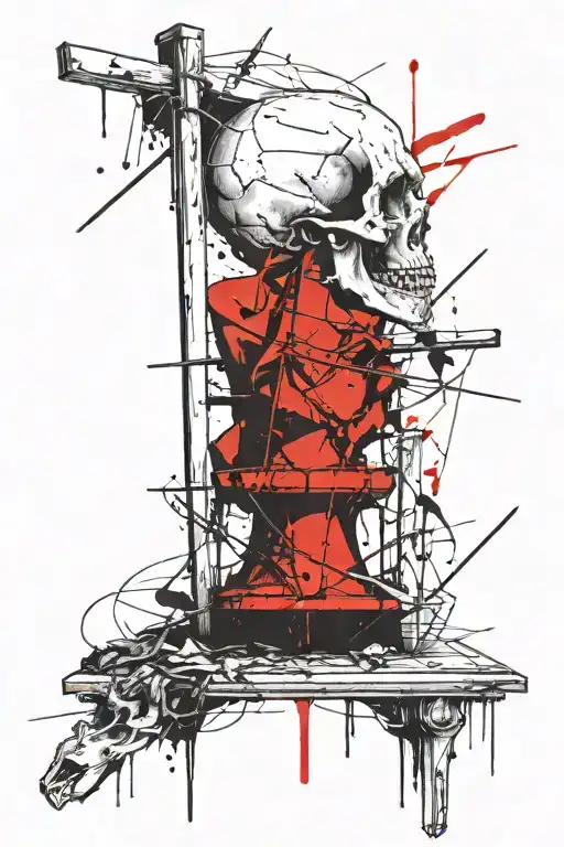 mideval guillotine beheading skull tattoo design idea