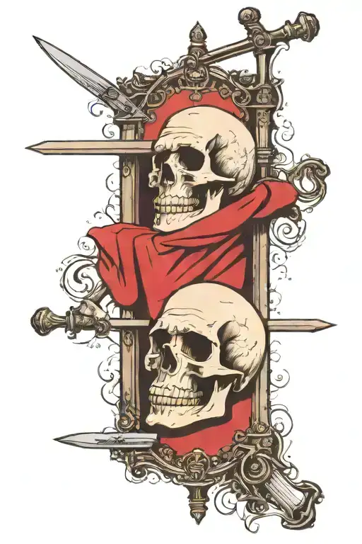 mideval guillotine beheading skull tattoo design idea