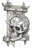 mideval guillotine beheading skull tattoo design idea