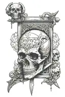 mideval guillotine beheading skull tattoo design idea
