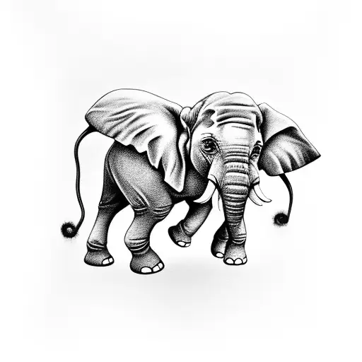 baby elephant swinging from mama elephant trunk tattoo design idea