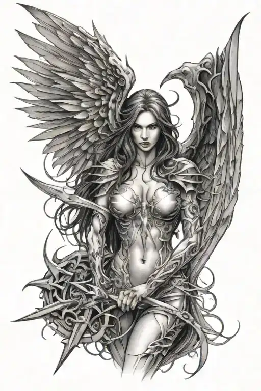good vs evil witchblade angel tattoo design idea