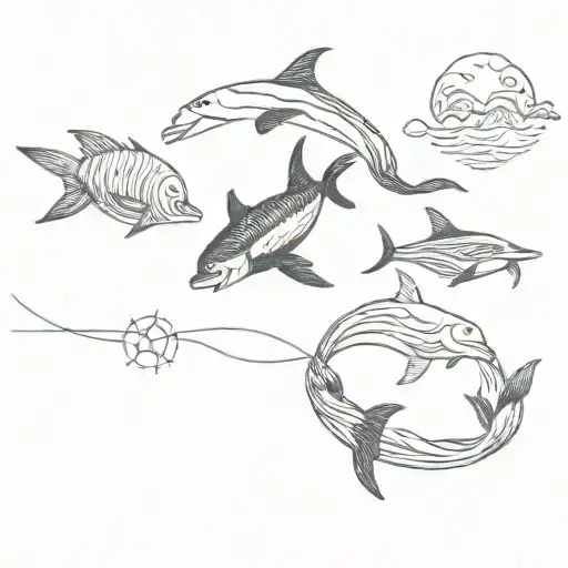 ocean themed matching friend different types tattoo design idea