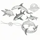 ocean themed matching friend different types tattoo design idea