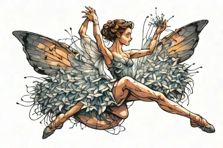 fairy ballerina holding a dandalion tattoo design idea