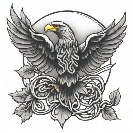 Celtic knot, maple leaf, eagle intertwined tattoo design idea