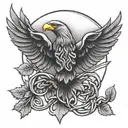 Celtic knot, maple leaf, eagle intertwined tattoo design idea