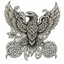 Celtic knot, maple leaf, eagle intertwined tattoo design idea