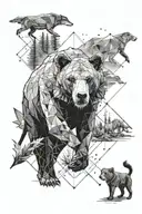 Need to create a sleeve tattoo on your arm! Space, stars, forest, water, ocean, wild animals, bear, wolves, possibly an elephant, tattoo design idea
