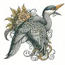 portrait of a heron decomposed with gothic filigree vine intertwined tattoo design idea