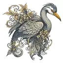 portrait of a heron decomposed with gothic filigree vine intertwined tattoo design idea