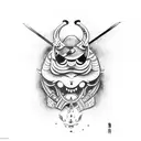 A Japanese-inspired tattoo of a coffee bean transforming into a samurai sword tattoo design idea