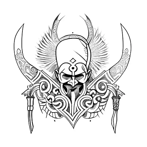 intricate line tattoo of kratos' axe and blades of chaps only tattoo design idea