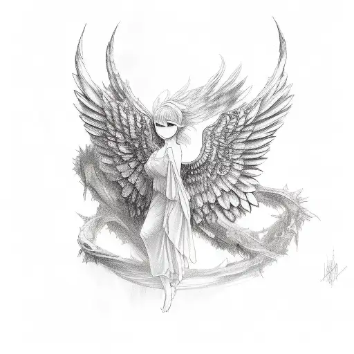 wings and fallen angel tattoo design idea