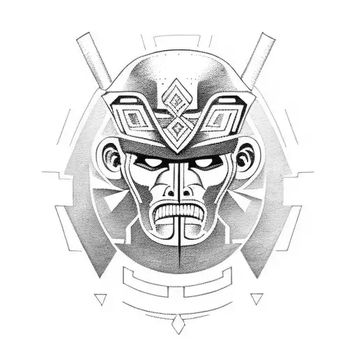 Aztec warrior cyborg tattoo design idea