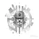 Aztec futuristic warrior cyborg  tattoo design idea