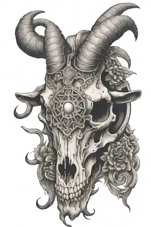 goat skull with a halo tattoo design idea