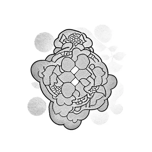 A combination of Japanese symbols for love and cherry blossoms in a blackwork design tattoo design idea