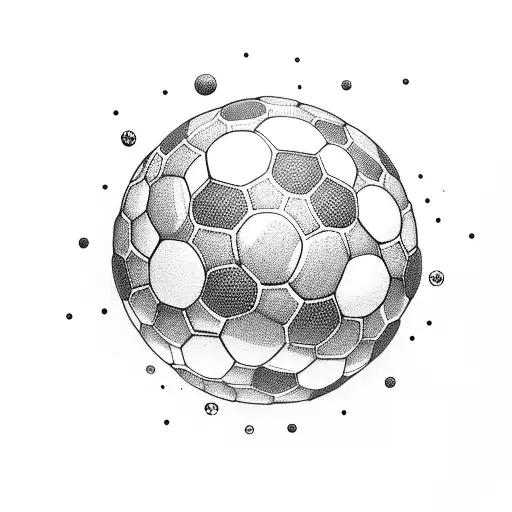 Dotwork illustration of a soccer ball floating above the ocean tattoo design idea