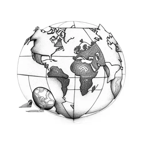 A group of animals from different continents gathered around a globe, symbolizing your passion for animals and travel. tattoo design idea