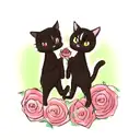 two cats(one black and the other withe with tiggered black and dark colors ) sorrounded by a roses heart tattoo design idea