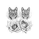 two cats(one black and the other withe with tiggered black and dark colors ) sorrounded by a roses heart tattoo design idea