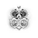 two cats(one black and the other withe with tiggered black and dark colors ) sorrounded by a roses heart tattoo design idea