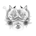 two cats(one black and the other withe with tiggered black and dark colors ) sorrounded by a roses heart tattoo design idea