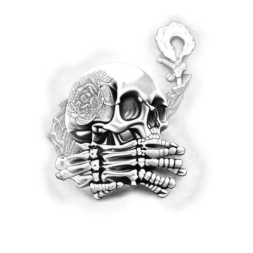 adams touch skeleton hand with roze tattoo design idea