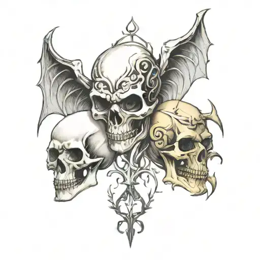 skull and demon half angel tattoo design idea