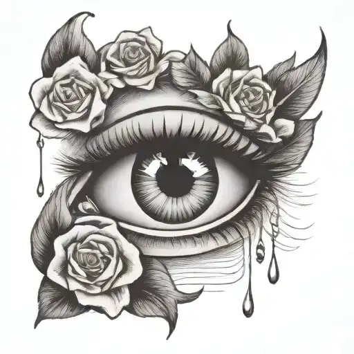 beautiful crying eyes in pain eternally poetic tattoo design idea