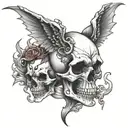 skull and demon half angel tattoo design idea