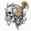 skull and demon half angel tattoo design idea