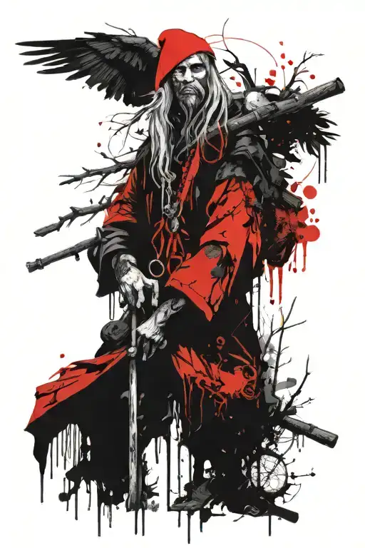 beautiful baba yaga with a forest spirit tattoo design idea