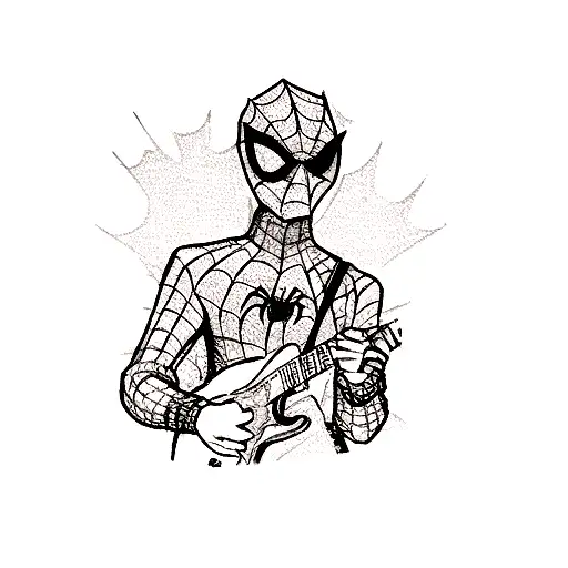 Spider-Man in a punk rock outfit playing a guitar tattoo design idea