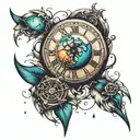 planet and  broken clock tattoo design idea