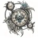 planet and  broken clock tattoo design idea