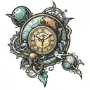 planet and  broken clock tattoo design idea