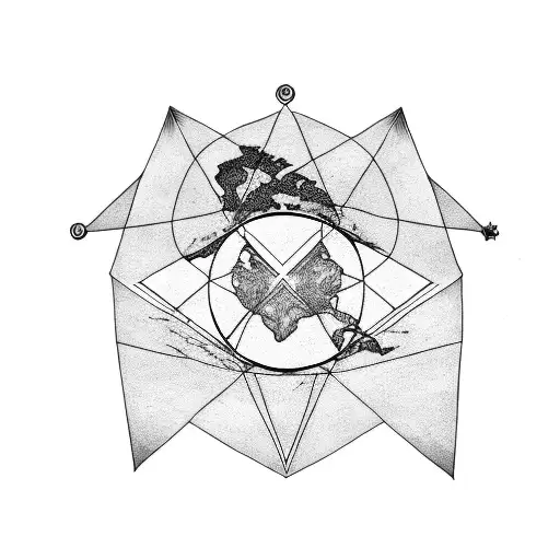 triangle with eye in the middle with world map tattoo design idea