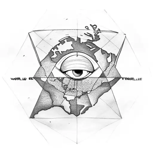 triangle with eye in the middle with world map tattoo design idea