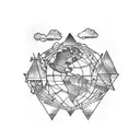 triangle with eye in the middle with world map tattoo design idea