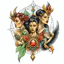 four people made of jewels tattoo design idea