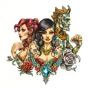 four people made of jewels tattoo design idea