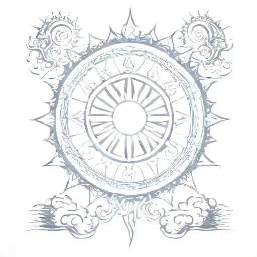 wheel of dharma inside the sun with sun rays shooting outward  tattoo design idea