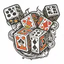 gambling cubes with 7 dots on one and 3 dots on another one in fire flames tattoo design idea
