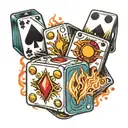 gambling cubes with 7 dots on one and 3 dots on another one in fire flames tattoo design idea